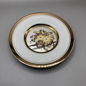 VTG Dynasty Gallery‎ 24K Gold Rimmed Chokin Plate Flowers in Cart